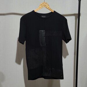 Zara Man black t-shirt short sleeved top with faux leather patches size small